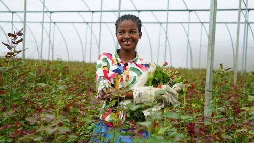 employee with flowers